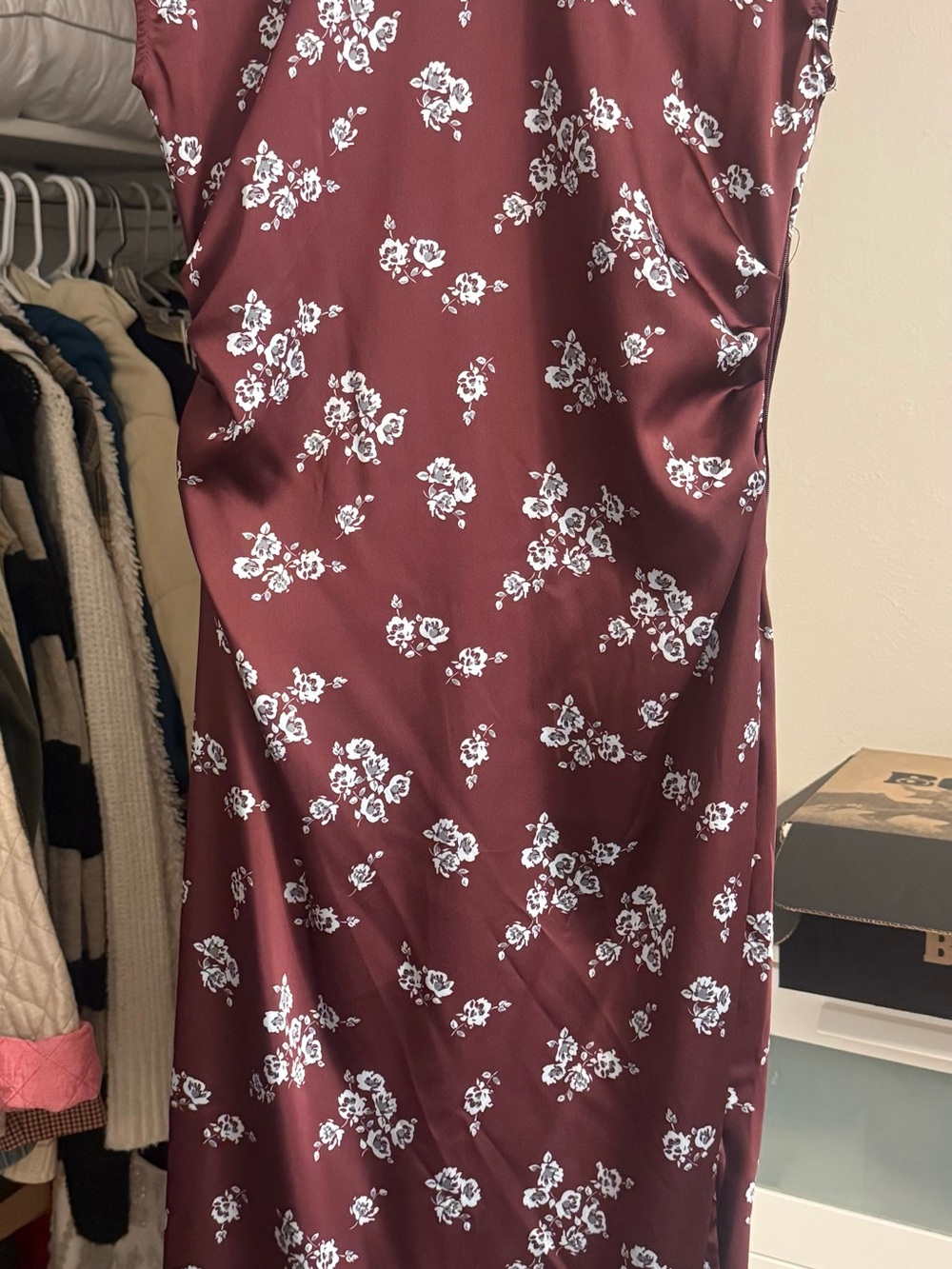 a new day Burgundy Midi Dress with White Floral Print